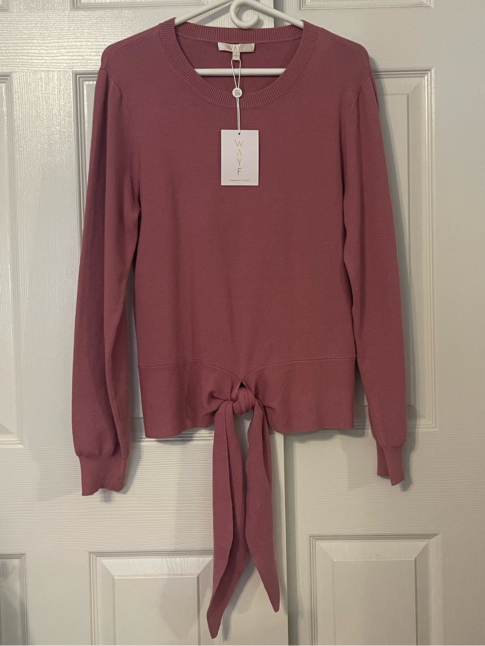 Wayf Mauve Tie-Front Long Sleeve Knit Top